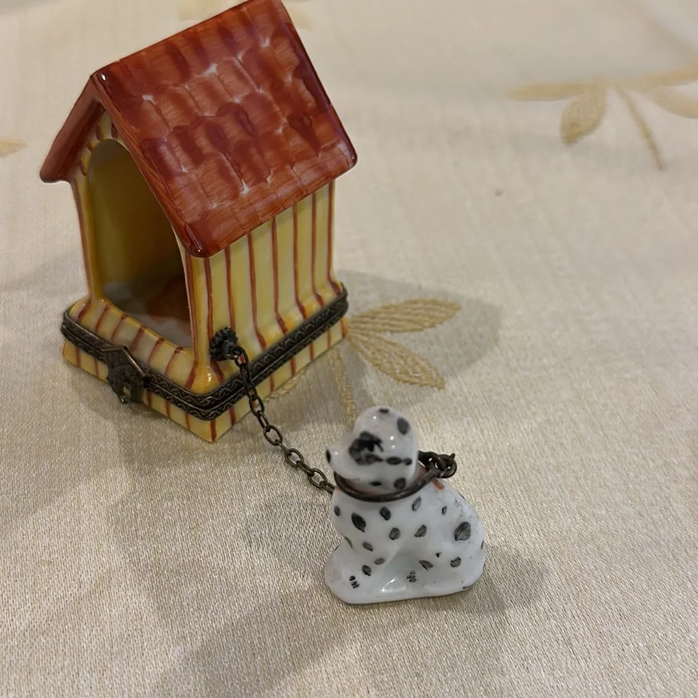 Limoges France Porcelain Dog Puppy Dalmation Doghouse Pierre Arguie Trinket Box. - Picture 6 of 11